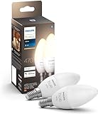 Philips Hue White E14 LED Lampen in Kerzenform 2-er Pack (470 lm), dimmbare LED Leuchtmittel für das Hue Lichtsystem mit warmweißem Licht, smarte Lichtsteuerung über Sprache und App